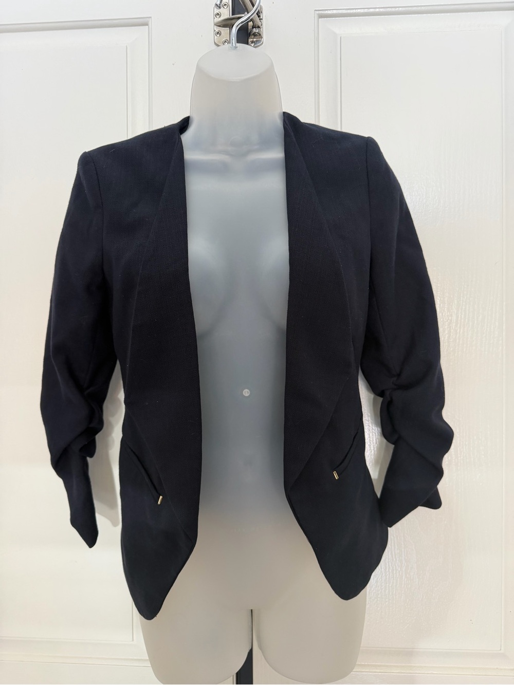 H & M Navy Open-Front w/Scrunched Sleeves Blazer Jacket Sz 4